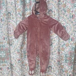 Plush Mauve Hooded Baby Footed One-Piece
